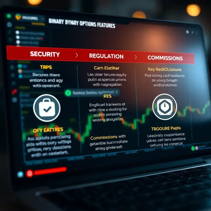 Graphic displaying key features of trustworthy binary options brokers including security, regulation, and commissions