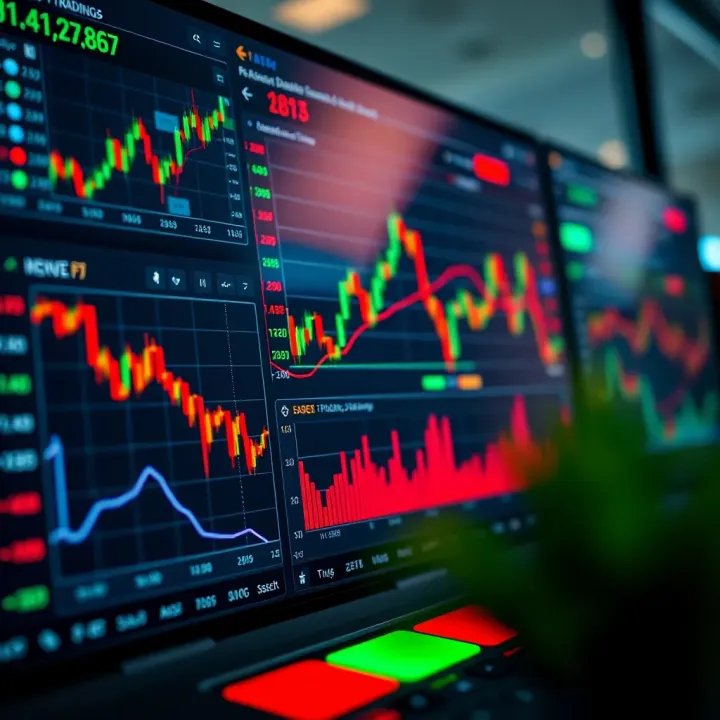 Interface showing various trading charts and asset options on a digital platform