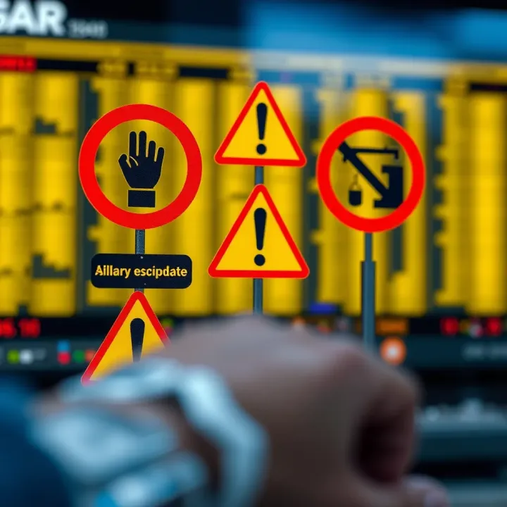 Visual representation of financial risks and alert symbols related to binary options fraud