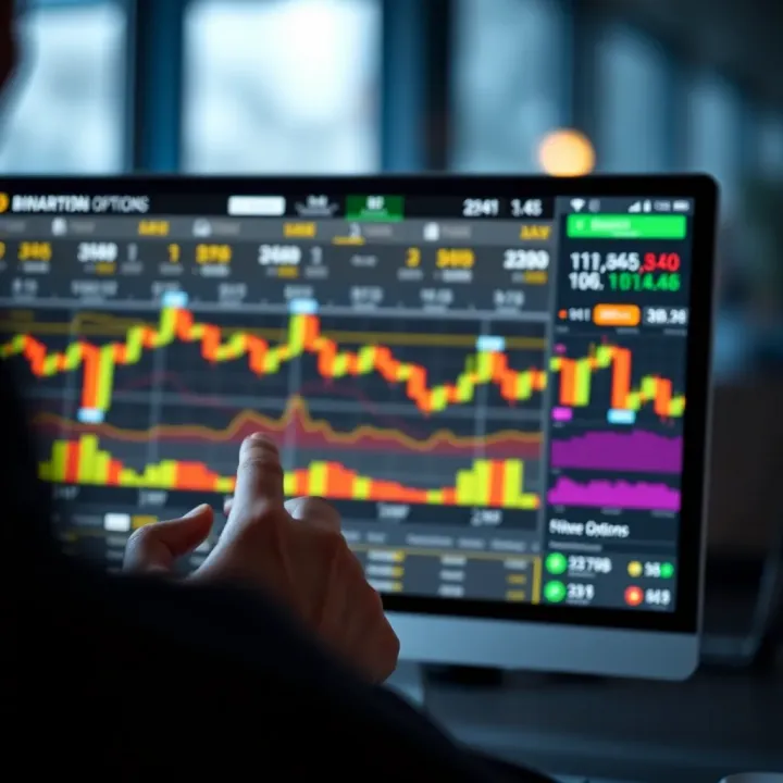 Binary options trading interface showing no deposit required