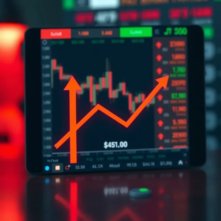 Illustration showing a simple binary options trade scenario with upward and downward price arrows