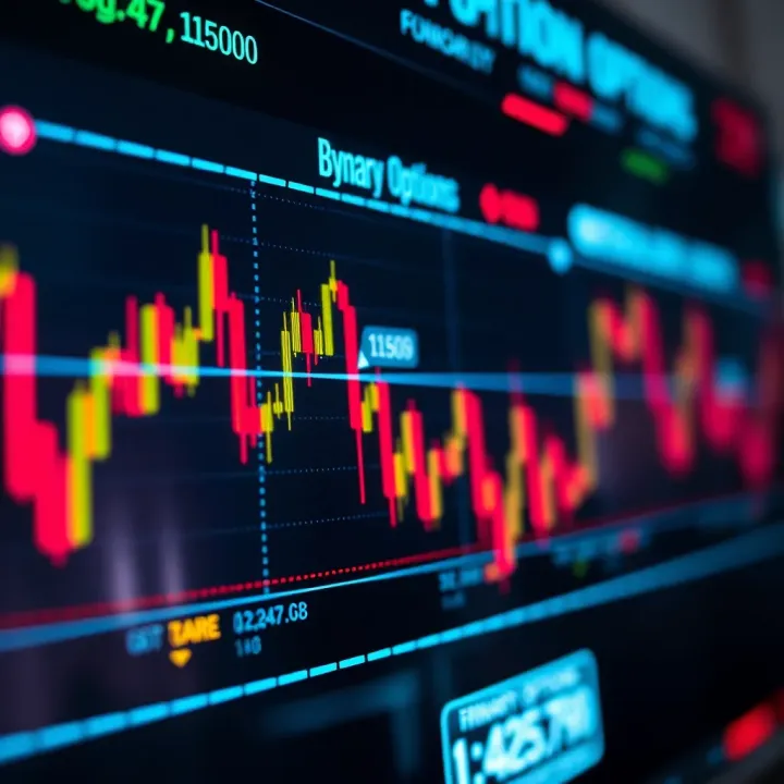 Graph showing binary options trading with upward and downward trends on a digital screen
