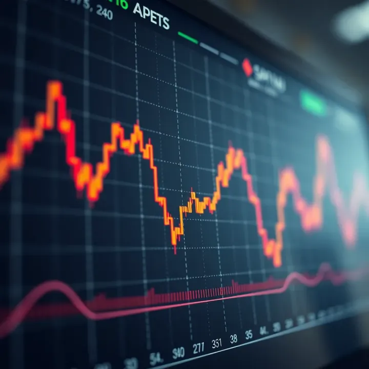 Graph showing binary options trading signals with upward and downward trends