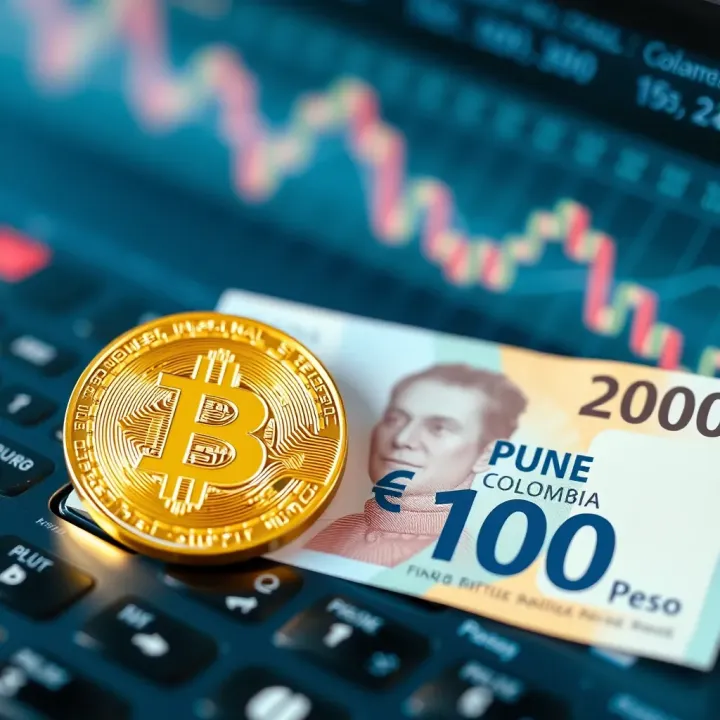 Bitcoin and Colombian Peso in Financial Ecosystem Illustration of digital Bitcoin symbol alongside Colombian peso currency notes