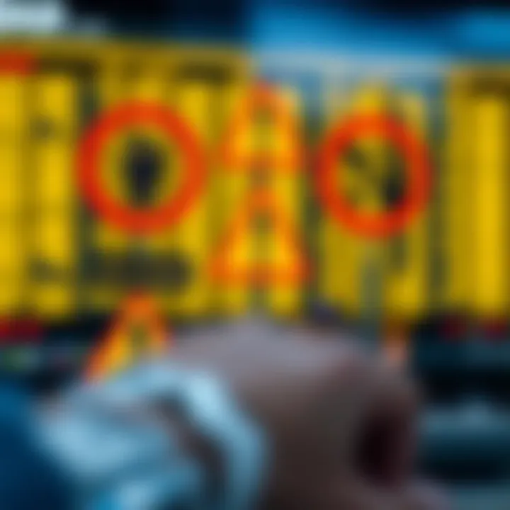 Visual representation of financial risks and alert symbols related to binary options fraud