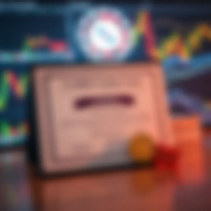 Certification diploma with trading graphs and financial symbols in the background