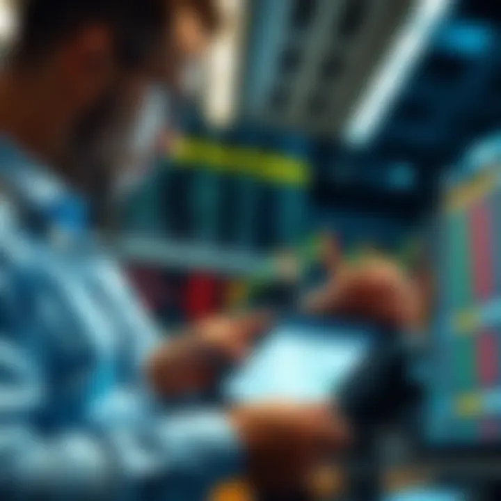 Trader analyzing Forex economic calendar on a digital device to make informed investment decisions