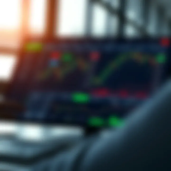 Digital interface showing various online trading platform features and market charts