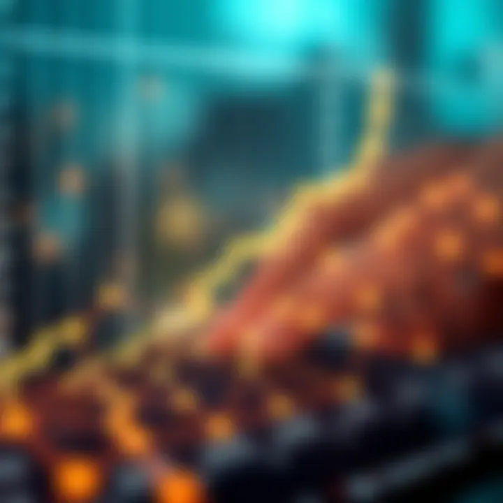 Graph showing financial growth with interconnected nodes representing copy trading connections