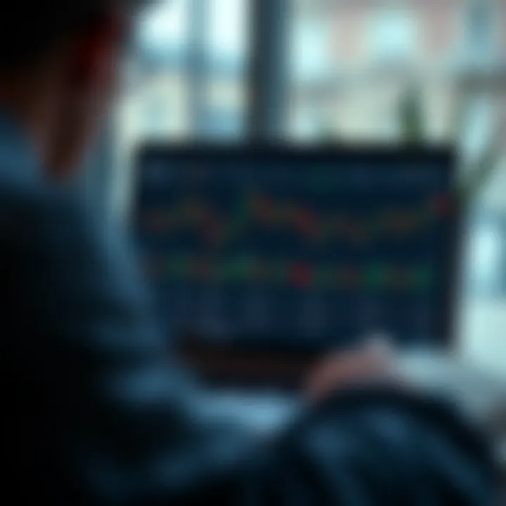 Illustration of online trading course interface showing charts and educational content on a laptop screen