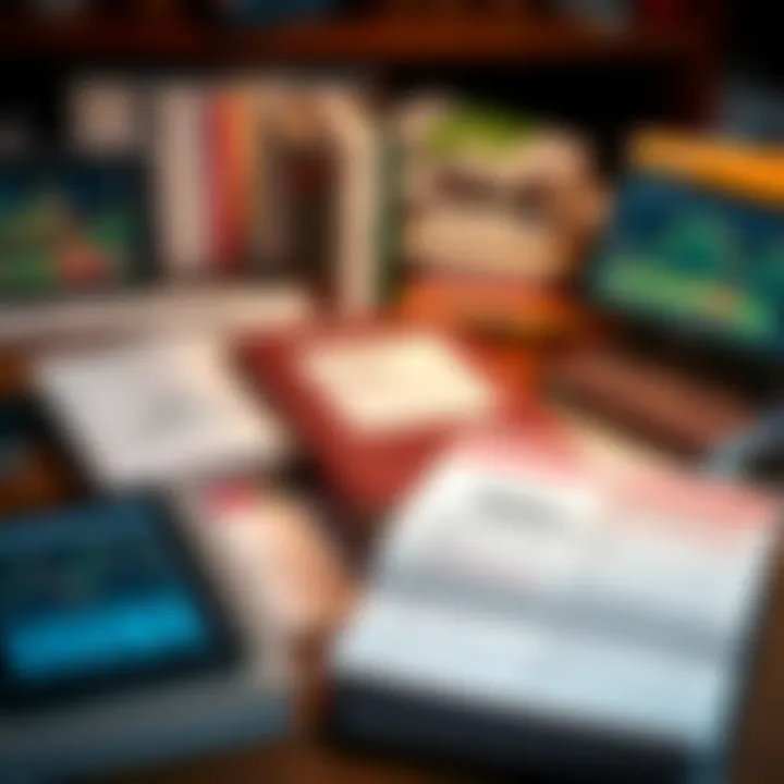 Essential Technical Trading Books and Digital Resources Collection of essential technical trading books laid out with digital devices showing graphs