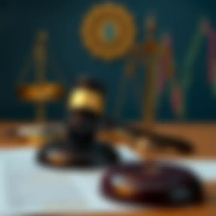 Illustration of legal documents and a gavel symbolizing financial regulations in Colombia