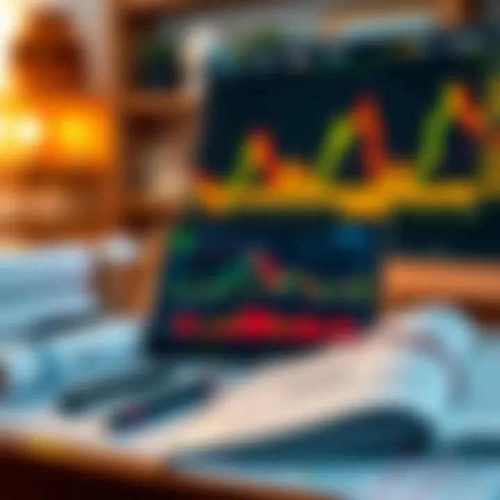Risk management concept with financial charts and educational materials on trading