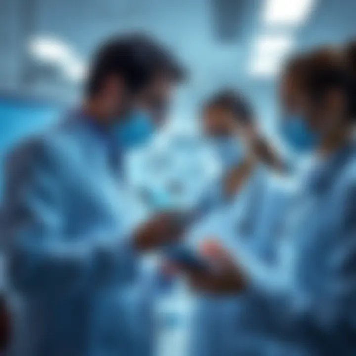 Healthcare professionals assessing medical data to identify potential risks in a clinical environment