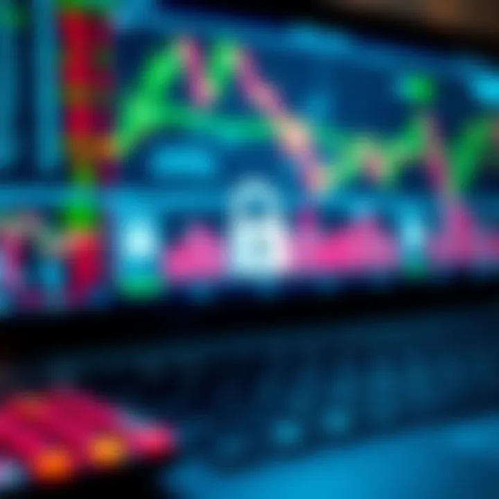 Secure online trading environment with encryption icons and financial tools