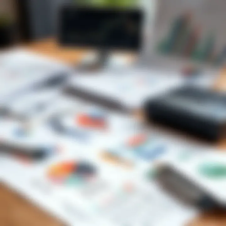 Detailed business plan with financial charts and technical analysis tools on a desk