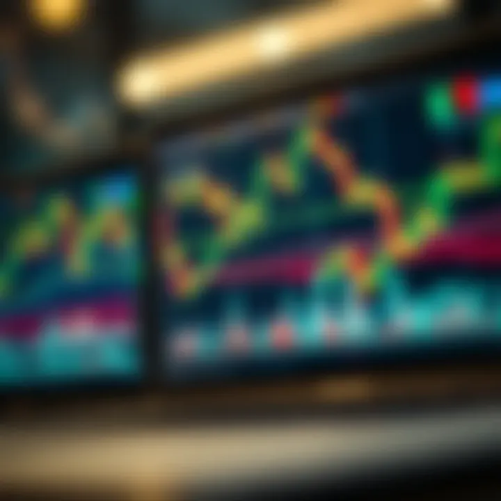 Various technical indicators and patterns used on financial charts for market evaluation