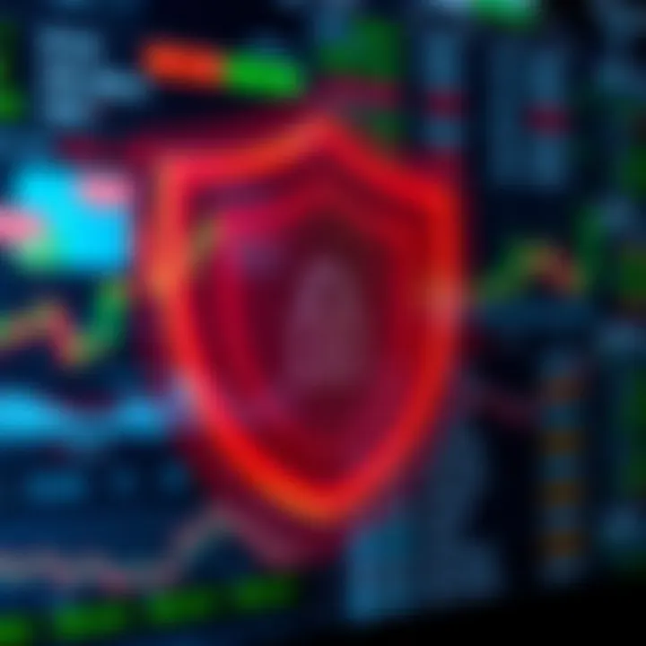 Security shield symbol overlaying a digital trading dashboard representing platform safety