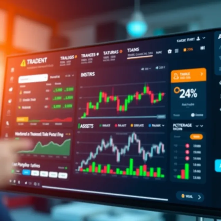 Dashboard interface showing various trading tools and asset categories for investment