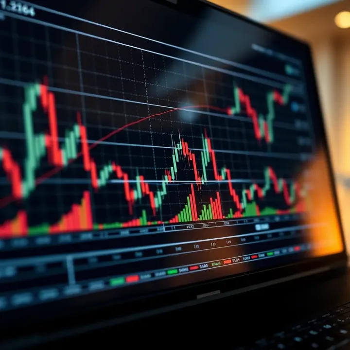 Visual representation of combining technical charts and fundamental data for investment decision making