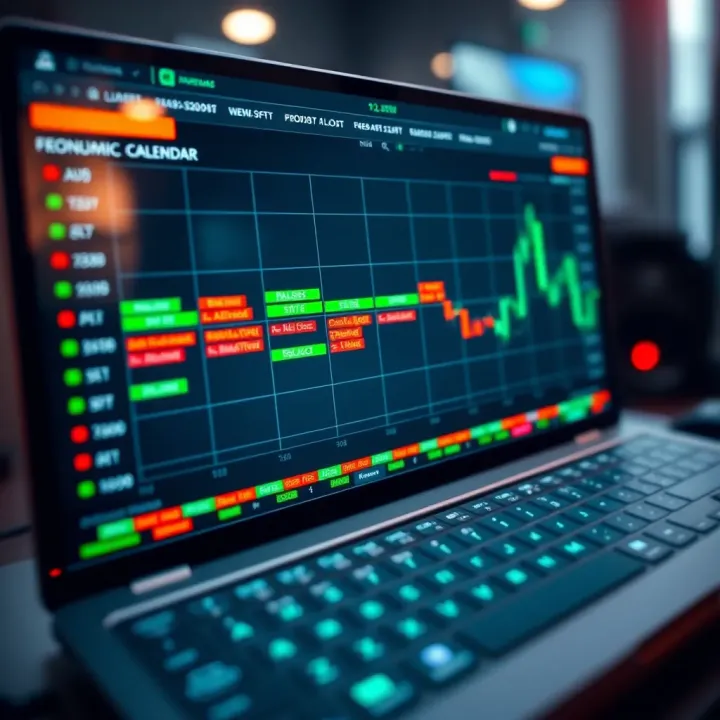 Economic calendar interface displaying scheduled Forex market events with color-coded impact levels