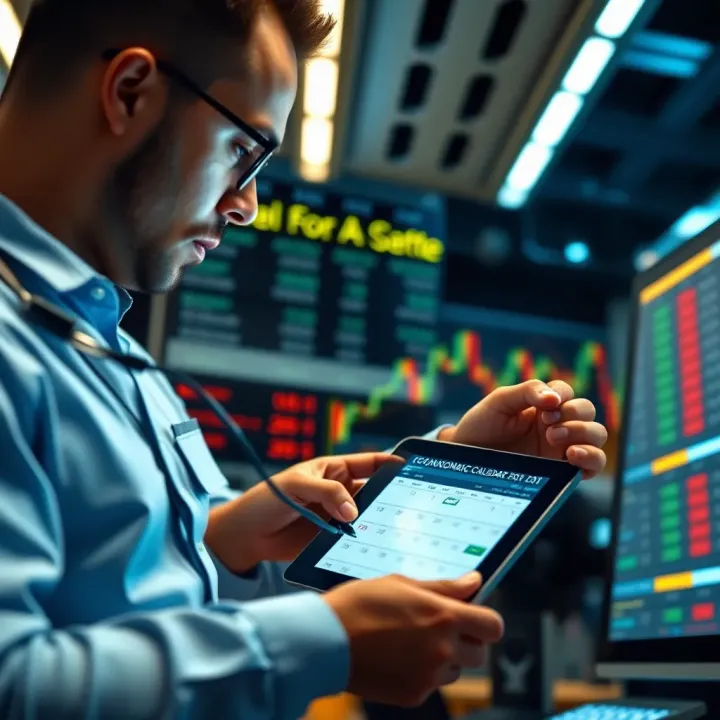 Using the Forex Economic Calendar for Better Investment Choices Trader analyzing Forex economic calendar on a digital device to make informed investment decisions