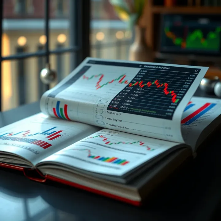 Open book displaying charts and graphs related to Forex trading strategies