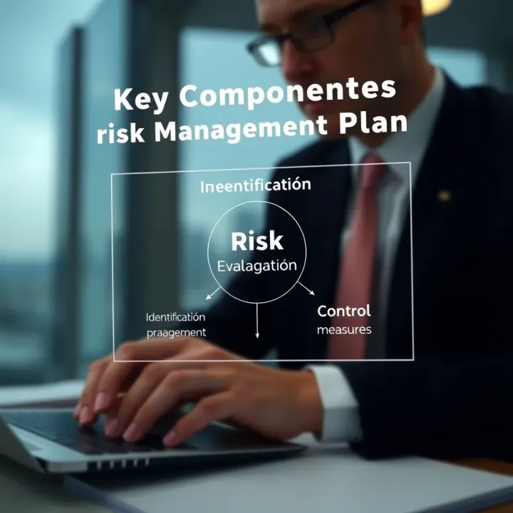 Diagram illustrating the key components of an effective risk management plan including identification, evaluation, and control measures