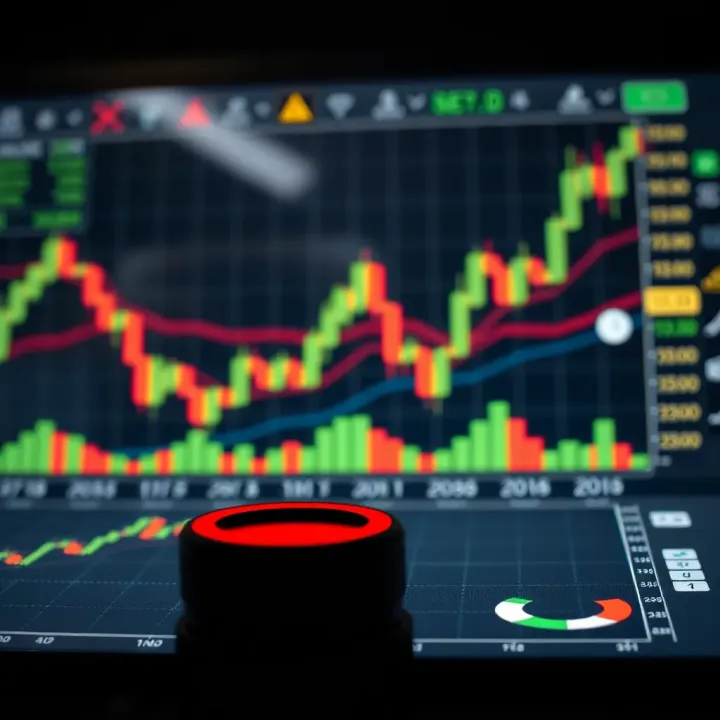 Illustration of trading tools and techniques including candlestick patterns and technical indicators