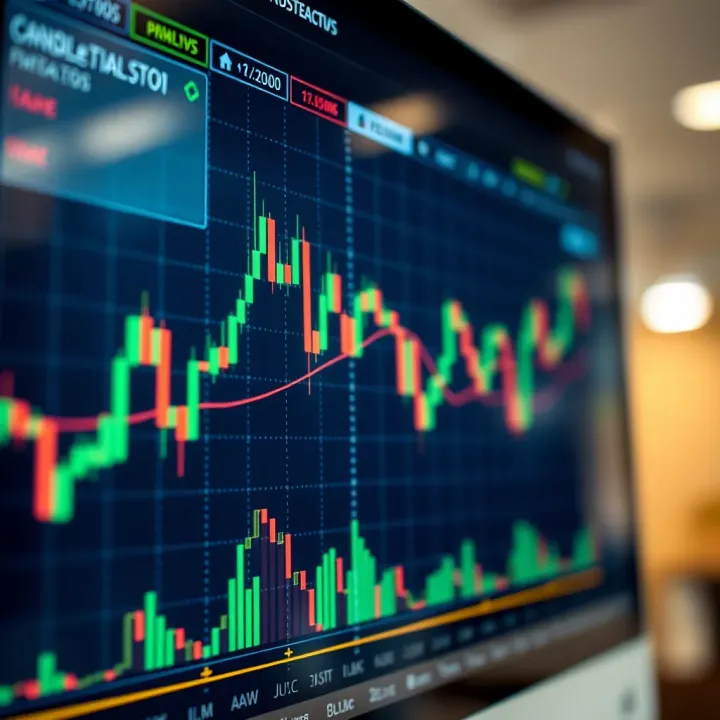 Chart showing candlestick patterns and technical indicators on a financial market graph