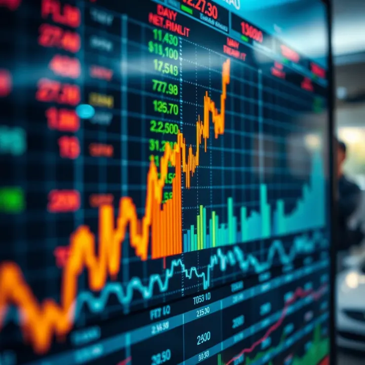 Graph displaying upward trend with trading indicators and financial data