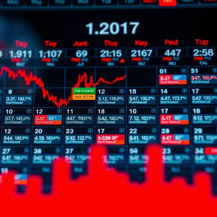 Economic calendar displaying various macroeconomic events and their expected impacts on financial markets