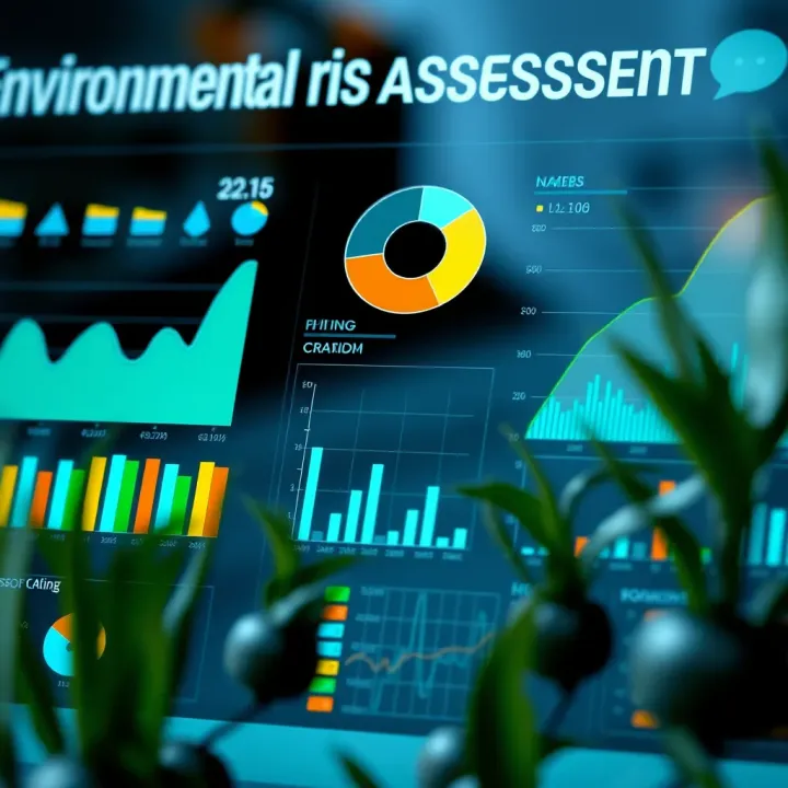 Visual representation of environmental risk assessment showing data charts and ecological symbols