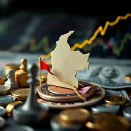 Illustration of economic factors influencing currency exchange rates with symbols of economy and currency