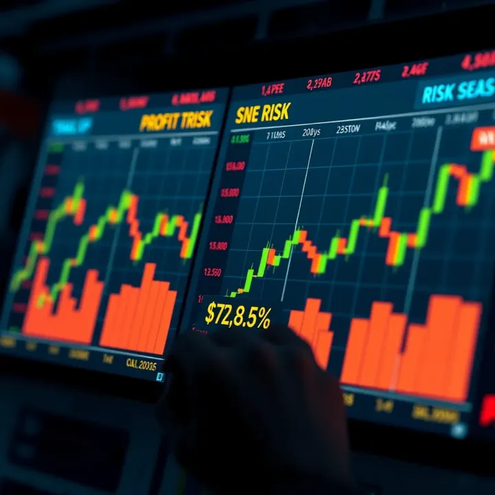 Visual representation of financial assets with indicators showing potential profit and risk in binary options