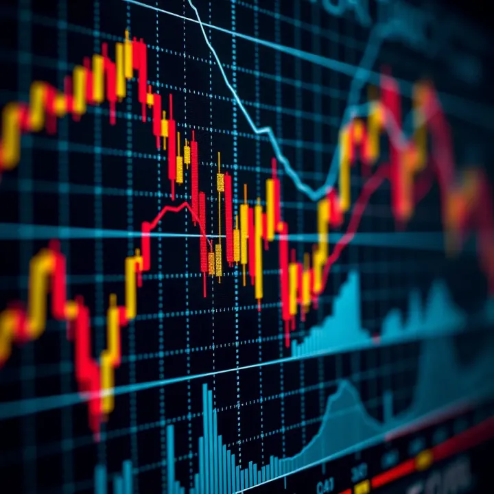 Graph showing various technical indicators such as moving averages and volume for market decision-making