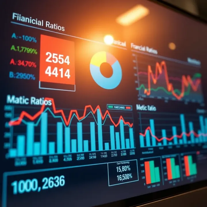 Business financial ratios and key metrics displayed on a digital dashboard