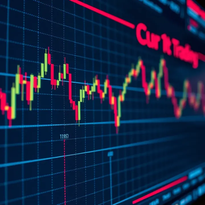 Graph showing currency exchange rate fluctuations on a digital trading platform