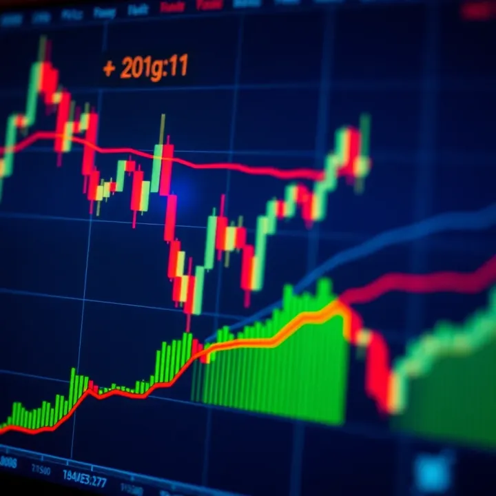 Technical analysis chart showing candlestick patterns and trend lines for currency trading