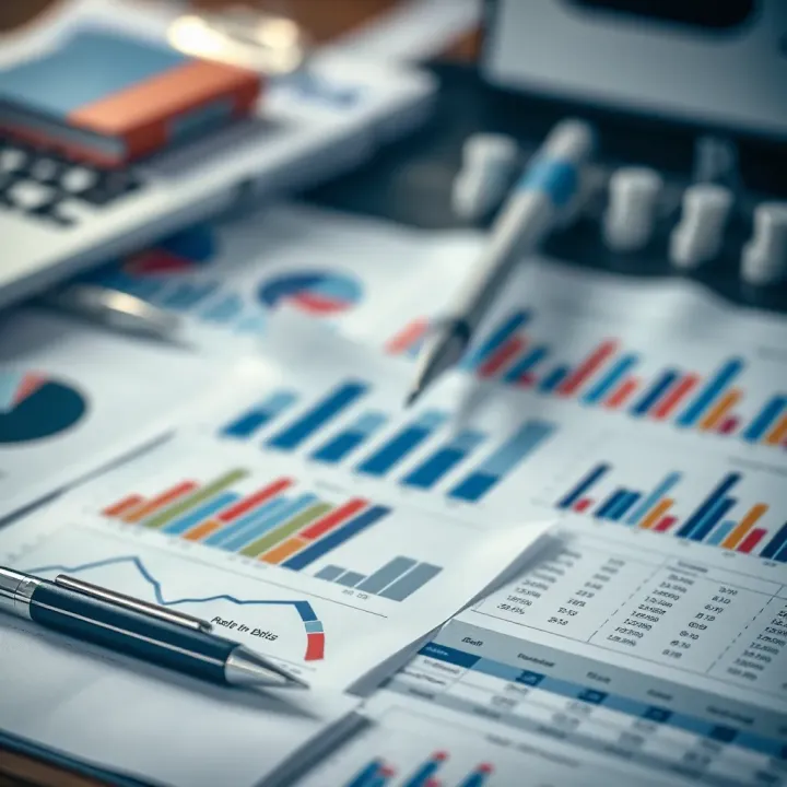 Financial documents and charts representing fundamental analysis data