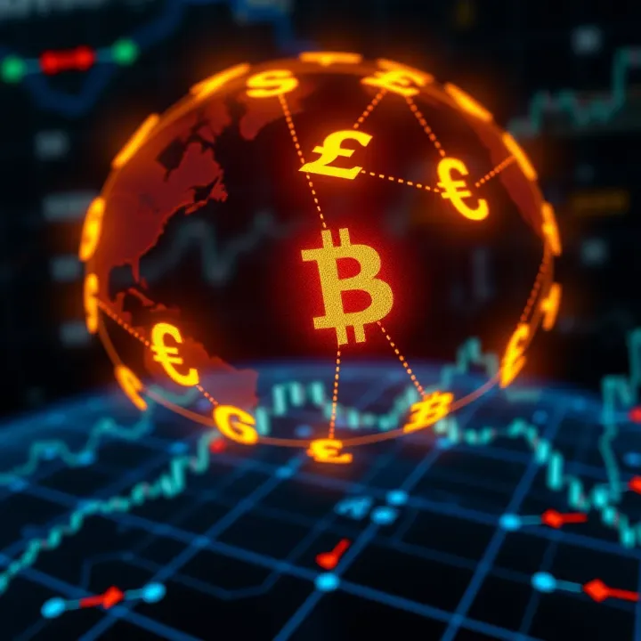 Illustration showing global currency symbols interconnected representing forex market dynamics