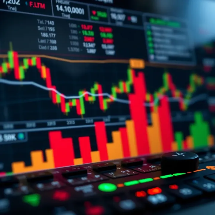 Graph showing binary options trading trends with financial tools and charts