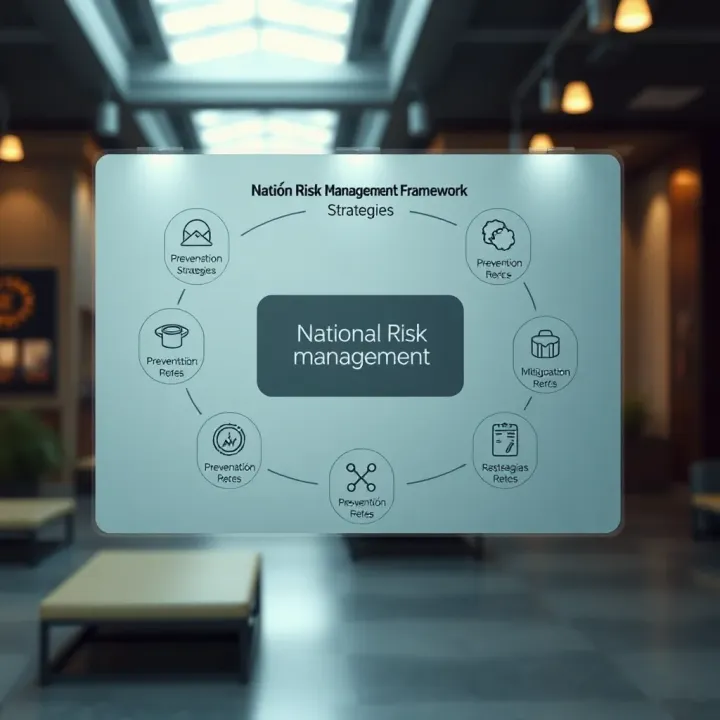 Diagram illustrating national risk management framework with interconnected strategies for prevention, mitigation, and response
