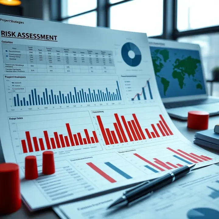 Visual representation of risk assessment with charts, graphs, and mitigation strategies