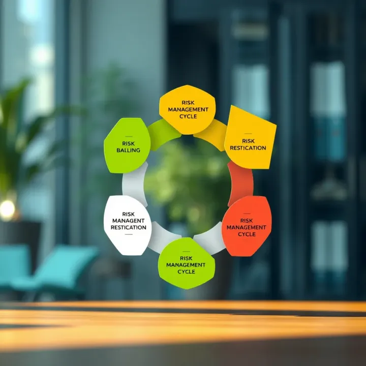 Diagram showing the main phases of risk management cycle with arrows connecting each stage in a continuous loop