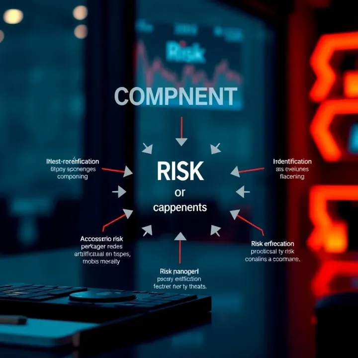 Diagram illustrating key components of a risk management system including identification, evaluation, and control of threats