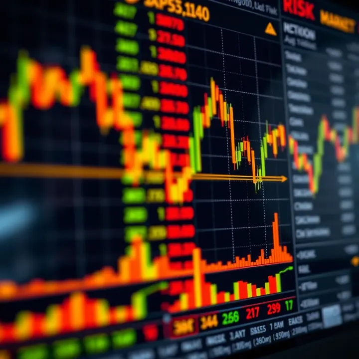 Financial chart showing fluctuating stock prices with risk management indicators
