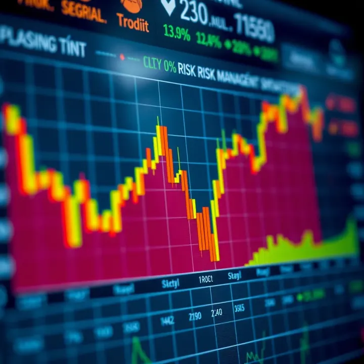 Chart displaying risk management strategies in trading with highlighted zones of potential loss and profit