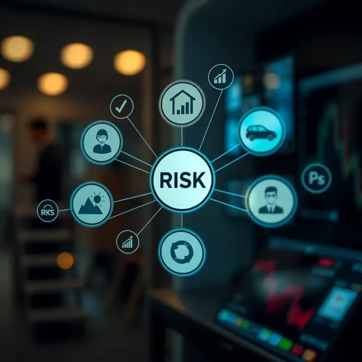 Illustration showing various risk types such as financial, operational, and strategic risks interconnected in a network