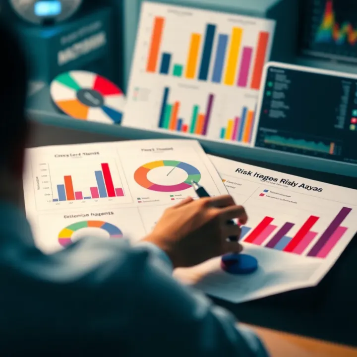Visual representation of risk management using color-coded charts and diagrams to identify potential hazards